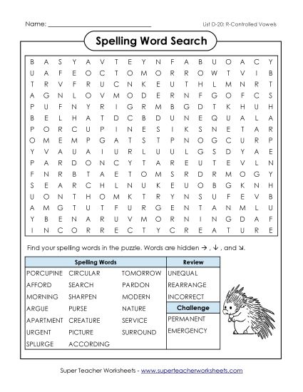 Worksheets - Word Search (D-20) (Printable PDF Worksheet)
