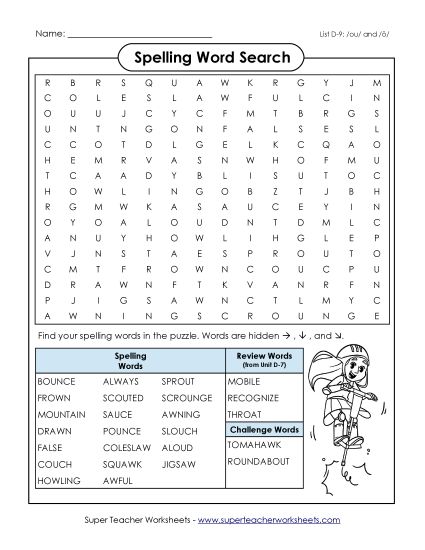 Worksheets - Word Search (D-9) (Printable PDF Worksheet)