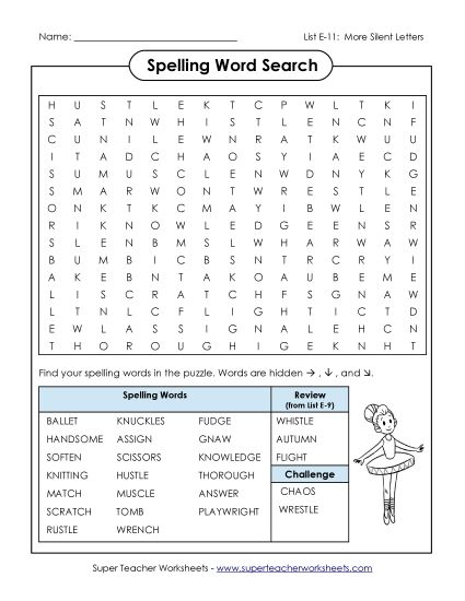 Printable Worksheets - Word Search (E-11) (Printable PDF Worksheet)