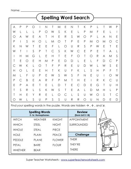 Printable Worksheets - Word Search (E-16) (Printable PDF Worksheet)