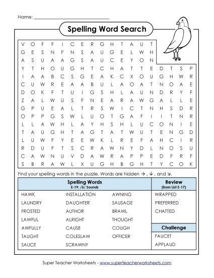 Printable Worksheets - Word Search (E-19) (Printable PDF Worksheet)
