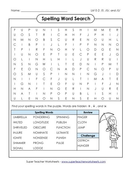 Worksheets and Puzzles - Word Search (E-2) (Printable PDF Worksheet)