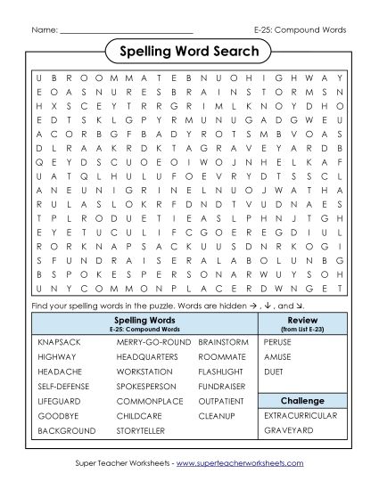 Printable Worksheets - Word Search (E-25) (Printable PDF Worksheet)