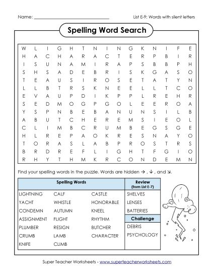 Printable Worksheets - Word Search (E-9) (Printable PDF Worksheet)