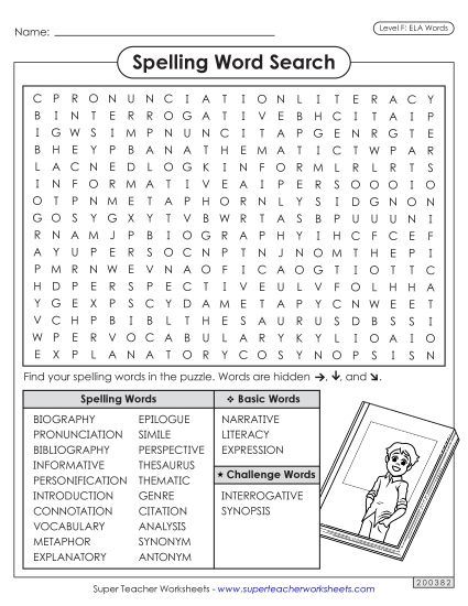 Worksheets and Puzzles - Word Search (ELA) (Printable PDF Worksheet)