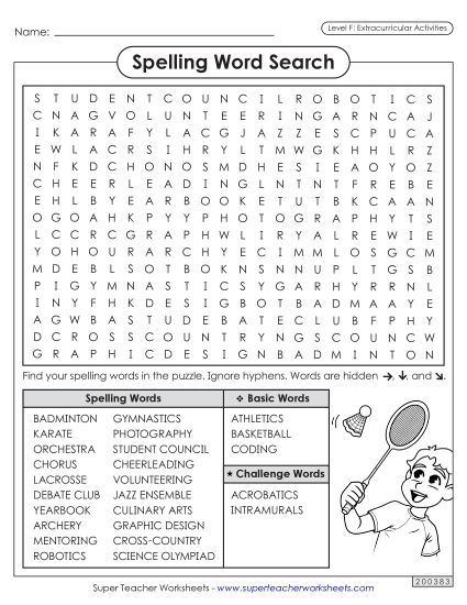 Worksheets and Puzzles - Word Search (Extracurriculars) (Printable PDF Worksheet)
