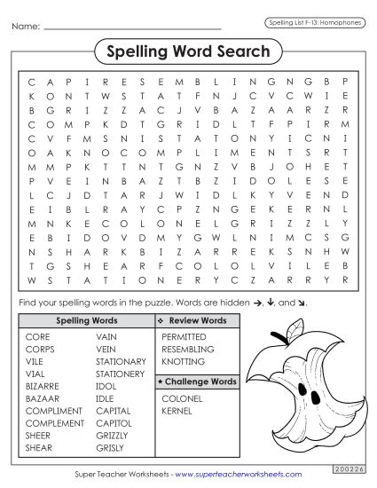 Worksheets and Puzzles - Word Search (F-13) (Printable PDF Worksheet)