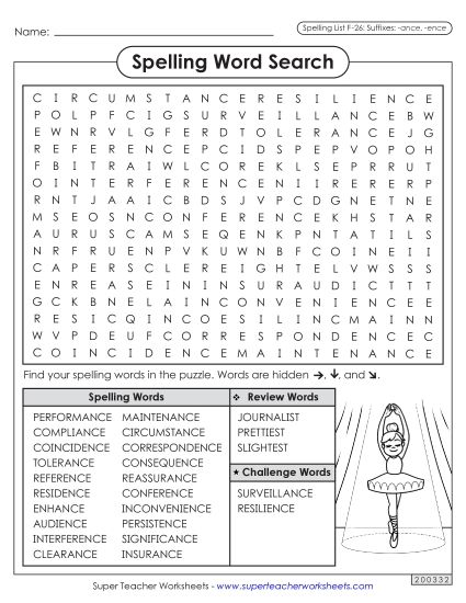 Worksheets and Puzzles - Word Search (F-26)  (Printable PDF Worksheet)