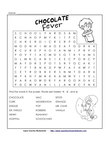 Whole Book - Word Search for Chocolate Fever (Printable PDF Worksheet)