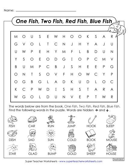 Worksheets - Word Search: One Fish, Two Fish (Printable PDF Worksheet)