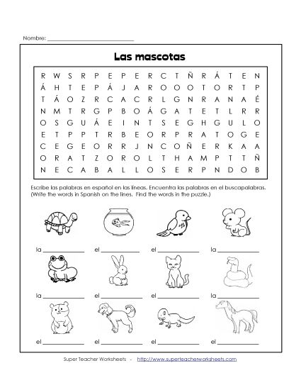 Pets (Mascotas) - Word Search: Pets (Printable PDF Worksheet)