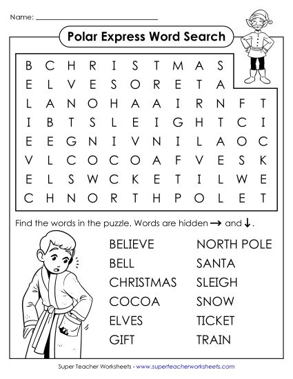 Puzzles - Word Search: Polar Express (Printable PDF Worksheet)