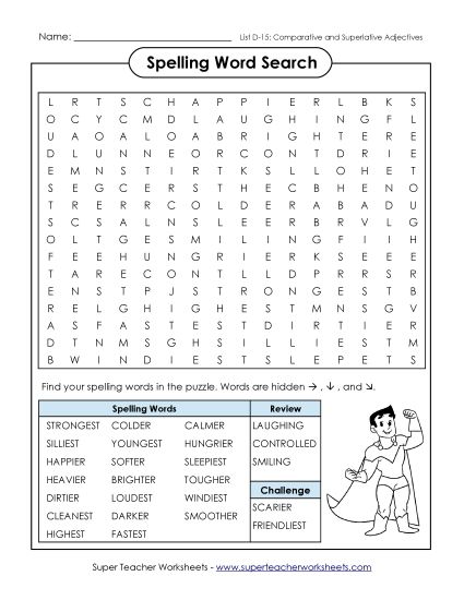 Worksheets - Word Search Puzzle (D-15) (Printable PDF Worksheet)