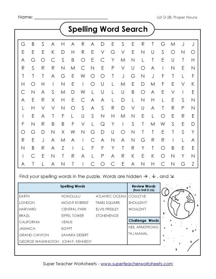 Worksheets - Word Search Puzzle (D-28) (Printable PDF Worksheet)
