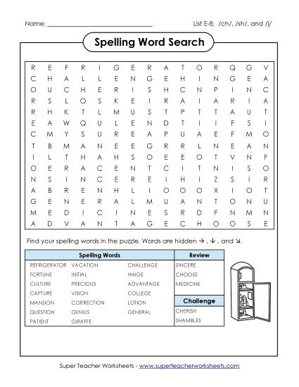 Printable Worksheets - Word Search Puzzle (E-8) (Printable PDF Worksheet)