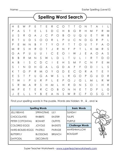 Worksheets and Puzzles - Word Search Puzzle: Easter Theme (Printable PDF Worksheet)