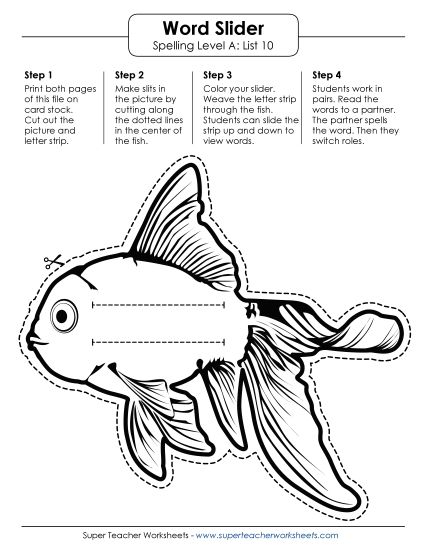 Flashcards, Word Wheel, and Slider - Word Slider (A-10) (Printable PDF Worksheet)