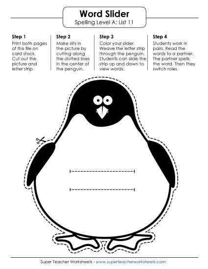 Flashcards, Word Wheel, and Slider - Word Slider (A-11) (Printable PDF Worksheet)