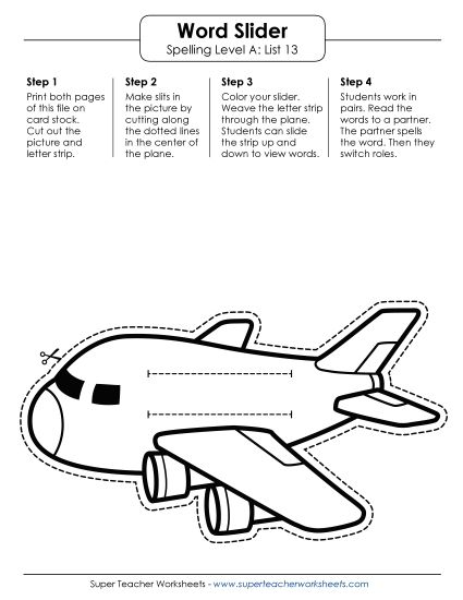 Flashcards, Word Wheel, and Slider - Word Slider (A-13) (Printable PDF Worksheet)