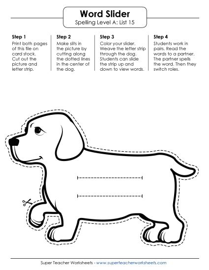 Flashcards, Word Wheel, and Slider - Word Slider (A-15) (Printable PDF Worksheet)