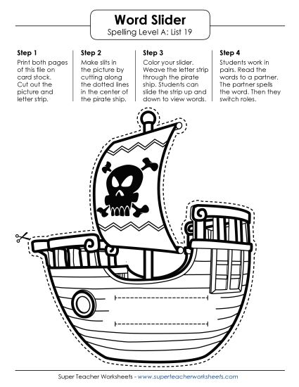 Flashcards, Word Wheel, and Slider - Word Slider (A-19) (Printable PDF Worksheet)