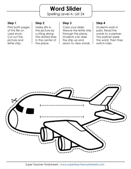 Flashcards, Word Wheel, and Slider - Word Slider (A-24) (Printable PDF Worksheet)