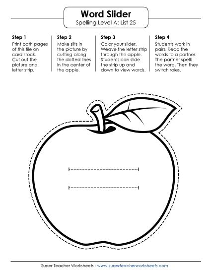 Flashcards, Word Wheel, and Slider - Word Slider (A-25) (Printable PDF Worksheet)