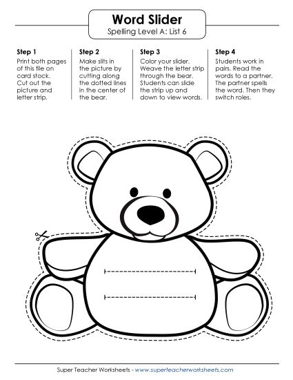 Flashcards, Word Wheel, and Slider - Word Slider (A-6) (Printable PDF Worksheet)