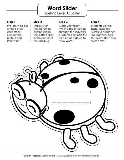 Flashcards, Word Wheel, and Slider - Word Slider (A-Easter) (Printable PDF Worksheet)