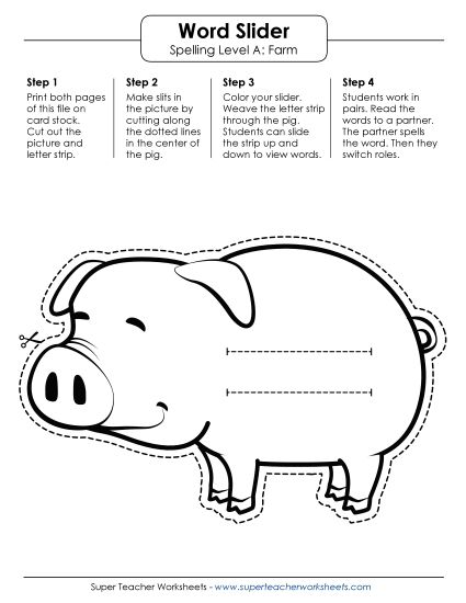 Flashcards, Word Wheel, and Slider - Word Slider (A-Farm Words) (Printable PDF Worksheet)