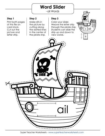 Word Slider, Flashcards, and Word Wheel - Word Slider (-ail Words) (Printable PDF Worksheet)