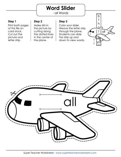 Word Slider, Flashcards, and Word Wheel - Word Slider (-all Words) (Printable PDF Worksheet)