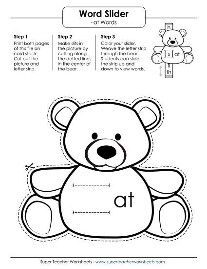 Word Slider, Flashcards, and Word Wheel - Word Slider (-at Words) (Printable PDF Worksheet)