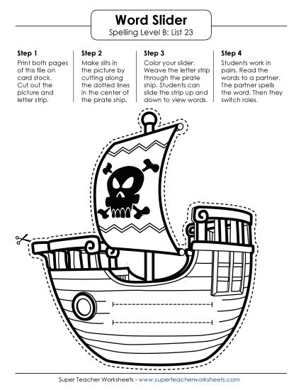 Flashcards, Word Wheel, and Slider - Word Slider (B-23) (Printable PDF Worksheet)