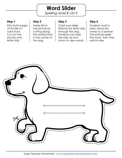 Flashcards, Word Wheel, and Slider - Word Slider (B-5) (Printable PDF Worksheet)