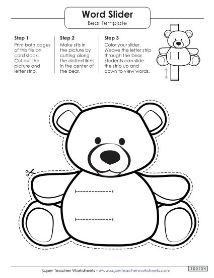Word Sliders - Word Slider: Bear (Left - Word Parts) (Printable PDF Worksheet)