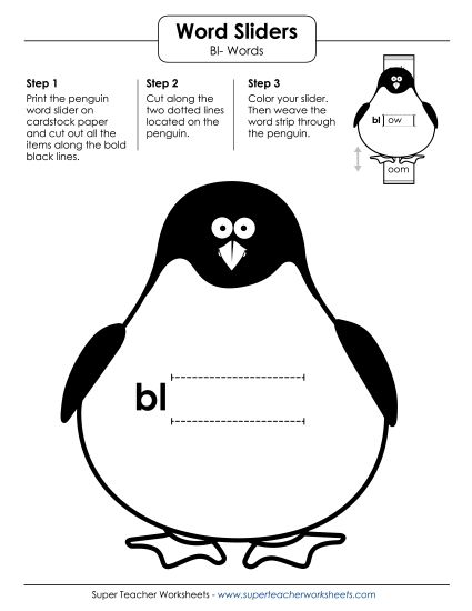 Flashcards, Sliders, & Word Wheels - Word Slider (Bl- Words)  (Printable PDF Worksheet)