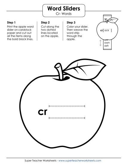 Flashcards, Sliders, and Word Wheels - Word Slider (Cr- Words)  (Printable PDF Worksheet)