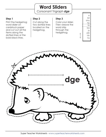 Flashcards, Sliders, and Word Wheels - Word Slider (-dge Words) (Printable PDF Worksheet)