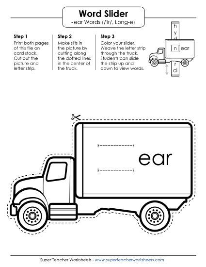 -ear ('eer' sound) Slider, Flashcards, & Word Wheel - Word Slider -ear Words (Long-e 