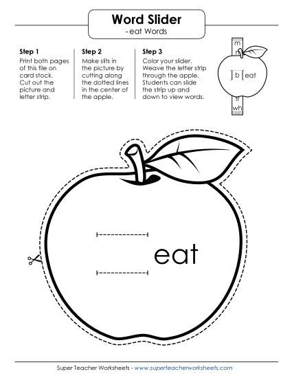 Word Slider, Flashcards, and Word Wheel - Word Slider (-eat Words) (Printable PDF Worksheet)