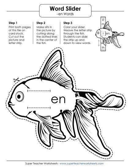 Word Slider, Flashcards, and Word Wheel - Word Slider (-en Words) (Printable PDF Worksheet)