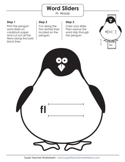 Flashcards, Sliders, and Word Wheels - Word Slider (Fl- Words) (Printable PDF Worksheet)