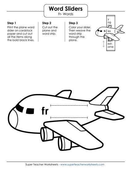 Flashcards, Sliders, and Word Wheels - Word Slider (Fr- Words) (Printable PDF Worksheet)