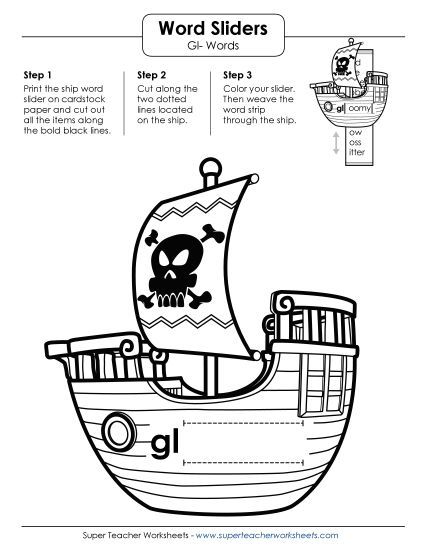 Flashcards, Sliders, and Word Wheels - Word Slider (Gl- Words) (Printable PDF Worksheet)