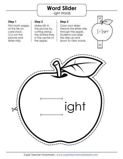 Word Slider, Flashcards, and Word Wheel - Word Slider (-ight Words) (Printable PDF Worksheet)