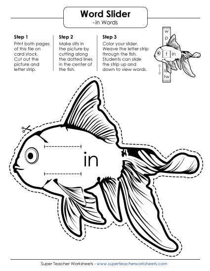 Word Slider, Flashcards, and Word Wheel - Word Slider (-in Words) (Printable PDF Worksheet)