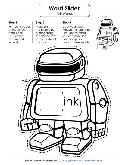 Word Slider, Flashcards, and Word Wheel - Word Slider (-ink Words) (Printable PDF Worksheet)