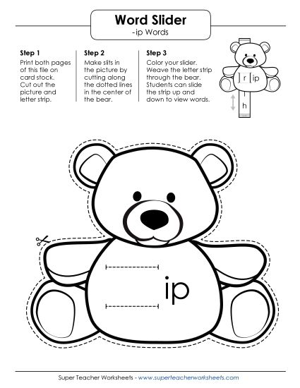 Word Slider, Flashcards, and Word Wheel - Word Slider (-ip Words) (Printable PDF Worksheet)