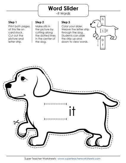 Word Slider, Flashcards, and Word Wheel - Word Slider (-it Words) (Printable PDF Worksheet)